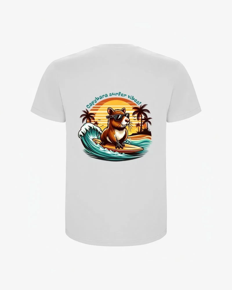 Camiseta Capybara surfer vibes (blanco) (detrás) Camiseta Capybara surfer vibes (blanco) (detrás)