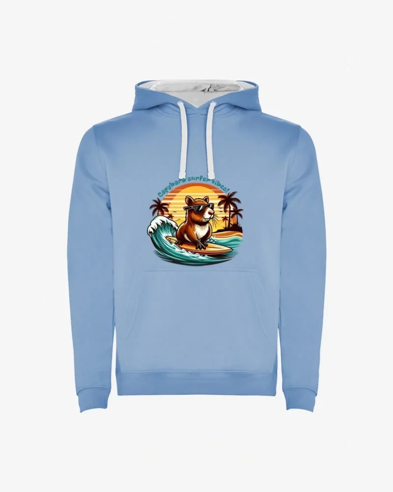 Sudadera Capybara surfer vibes (azul celeste) (delante)