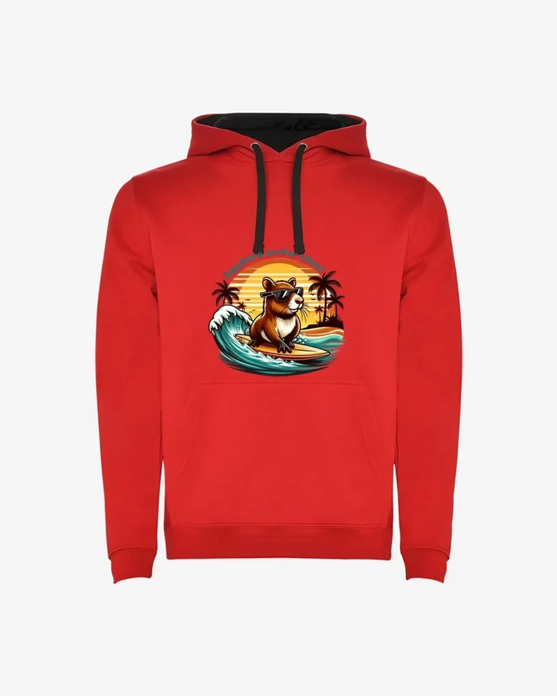 Sudadera Capybara surfer vibes (rojo) (delante)