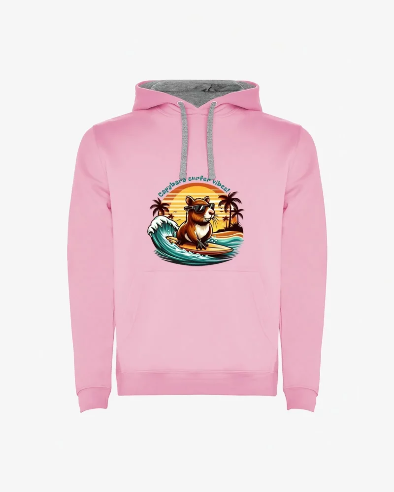 Sudadera Capybara surfer vibes (rosa claro) (delante)