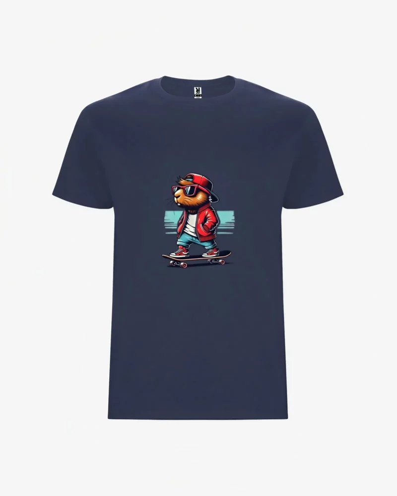 Camiseta niño Keep Calm and Capy Skate On (azul denim) (delante)