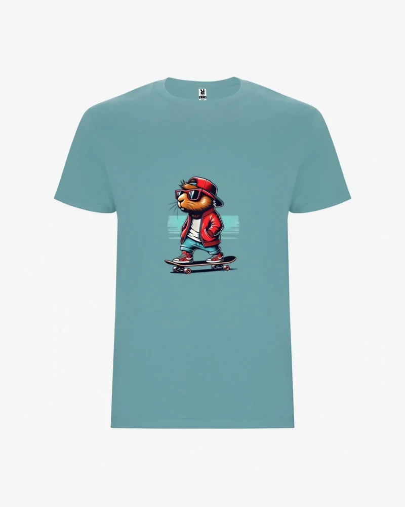 Camiseta niño Keep Calm and Capy Skate On (azul dusty) (delante)