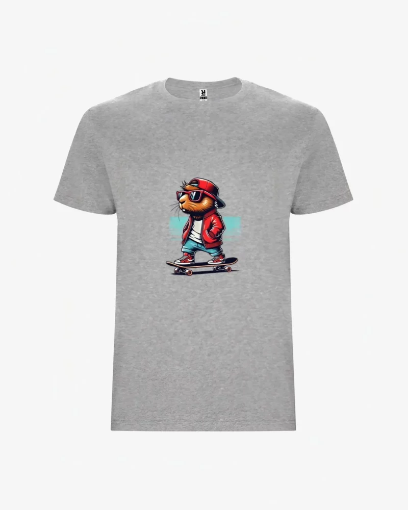 Camiseta niño Keep Calm and Capy Skate On (gris vigoré) (delante)