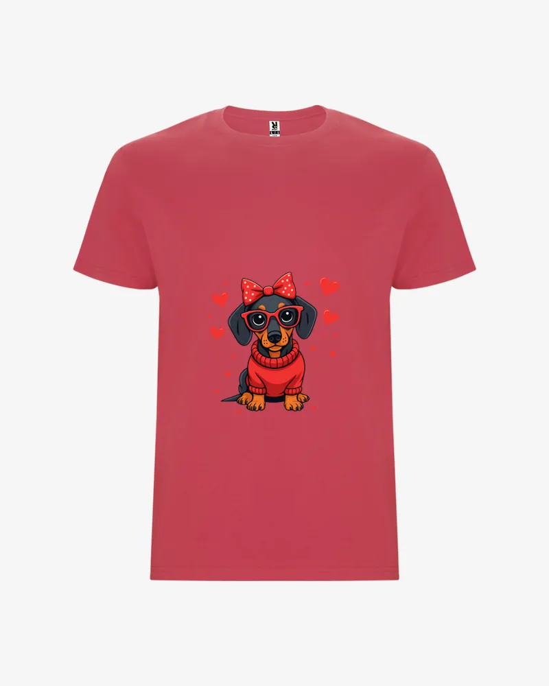 Camiseta niña Dog love (rojo crisanteno) (delante)