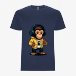 Camiseta niño Mono escuchando música (azul denim) (delante)