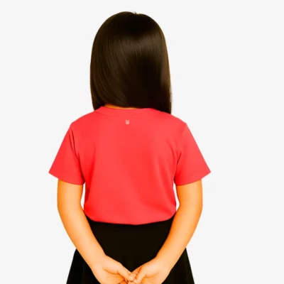 Camiseta manga corta niña (rojo crisanteno) (detrás)