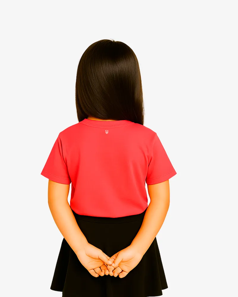 Camiseta manga corta niña (rojo crisanteno) (detrás)