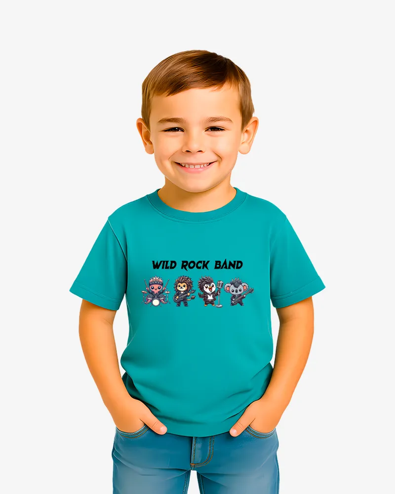 Camiseta niños Wild Rock Band (azul dusty) (delante) Camiseta niños Wild Rock Band (azul dusty) (delante)