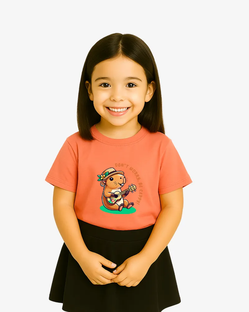 Camiseta niñas Don't worry be cappy (naranja clay) (delante)