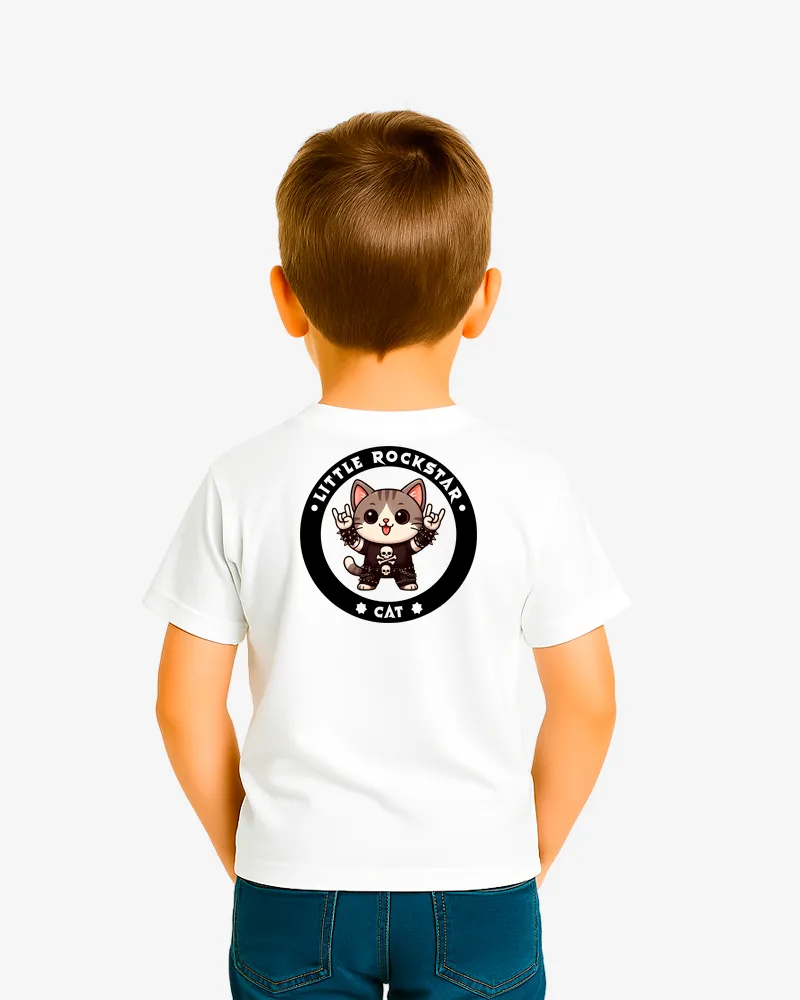 Camiseta niños Little rockstar Cat (blanco) (detrás)