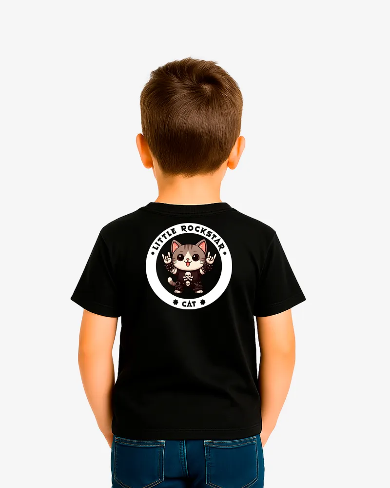 Camiseta niños Little rockstar Cat (negro) (detrás)
