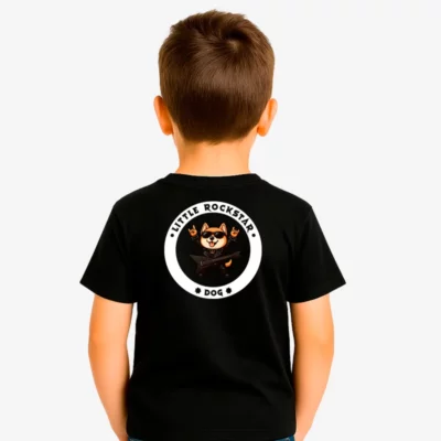 Camiseta niños Little rockstar Dog (negro) (detrás)