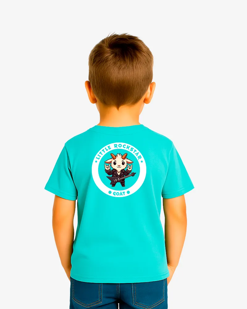 Camiseta niños Little rockstar Goat (azul dusty) (detrás)