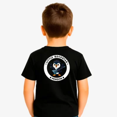 Camiseta niños Little rockstar Penguin (negro) (detrás)