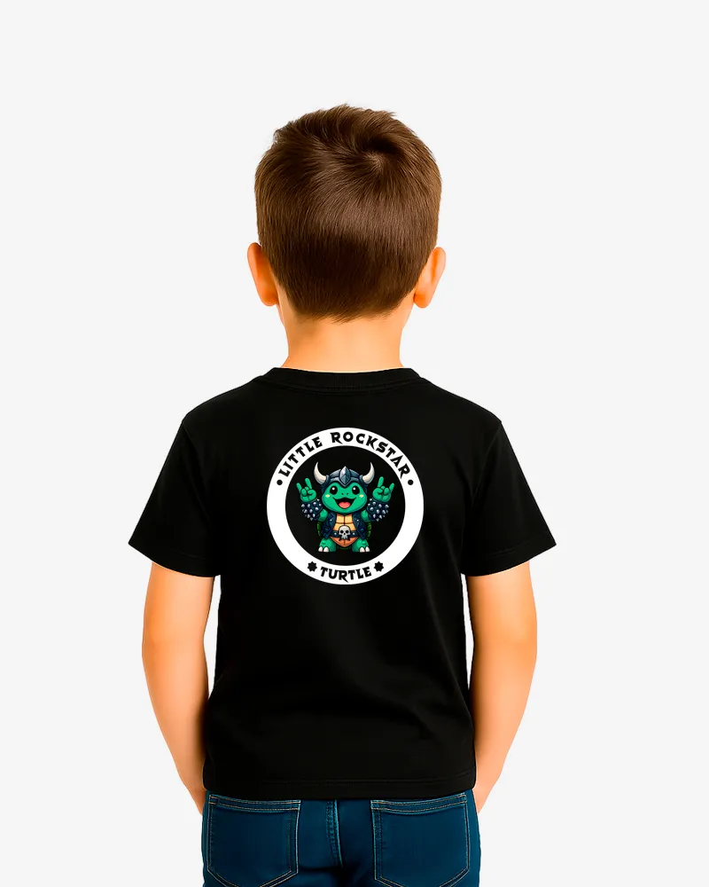 Camiseta niños Little rockstar Turtle (negro) (detrás)