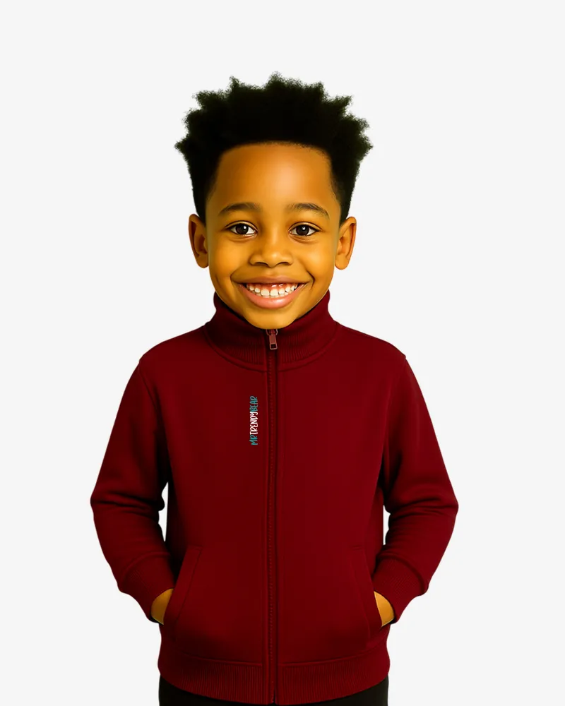 Sudadera niños cremallera Canberra 2 Mr Trendy Bear (granate) (delante)