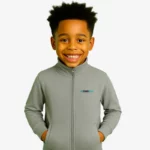 Sudadera niños cremallera Canberra Mr Trendy Bear (gris vigoré) (delante)