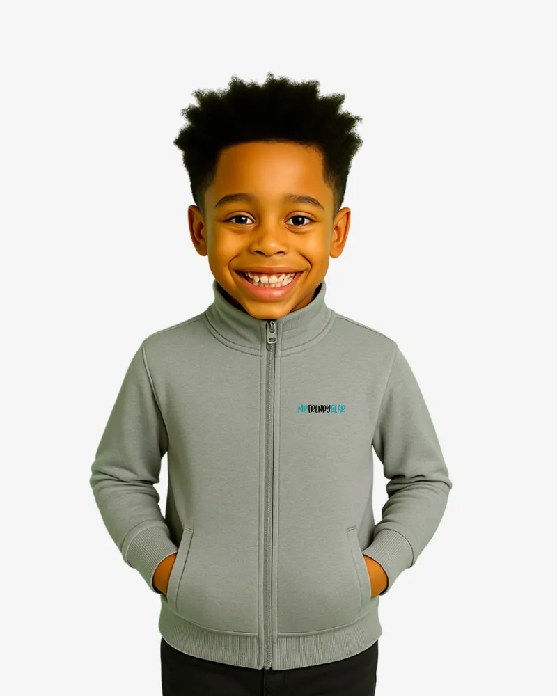 Sudadera niños cremallera Canberra Mr Trendy Bear (gris vigoré) (delante)