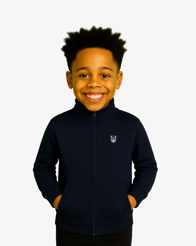 Sudadera niños cremallera Sydney Mr Trendy Bear (azul marino) (delante) Sudadera niños cremallera Sydney Mr Trendy Bear (azul marino) (delante)