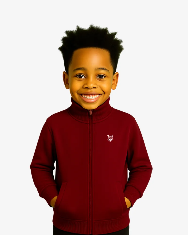 Sudadera niños cremallera Sydney Mr Trendy Bear (granate) (delante) Sudadera niños cremallera Sydney Mr Trendy Bear (granate) (delante)